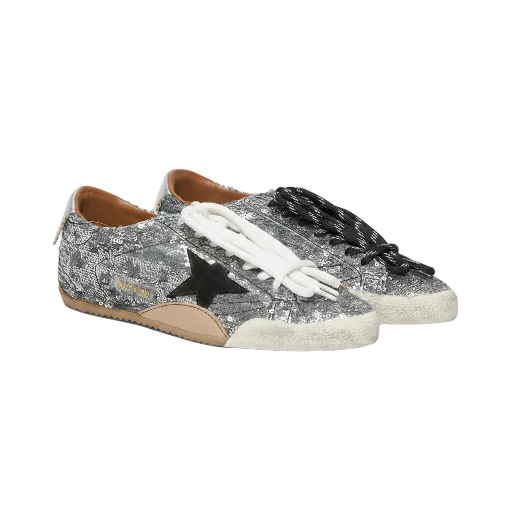 Women's True-Star in silver sequins with black star and silver leather heel tab