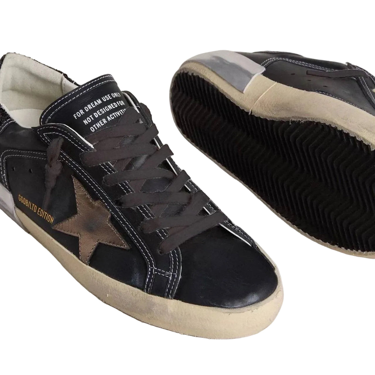 Golden Goose Super-Star black glitter with cream star and suede inserts