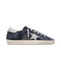 Golden Goose Super-Star in blue suede with silver glitter star and leather heel tab
