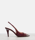 Horsebit GG Canvas 85 slingback pumps in burgundy - Gucci