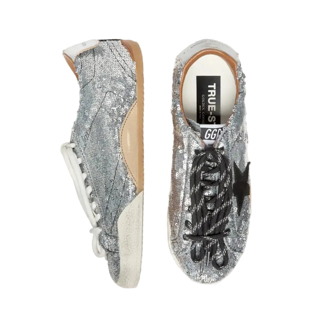 Women's True-Star in silver sequins with black star and silver leather heel tab