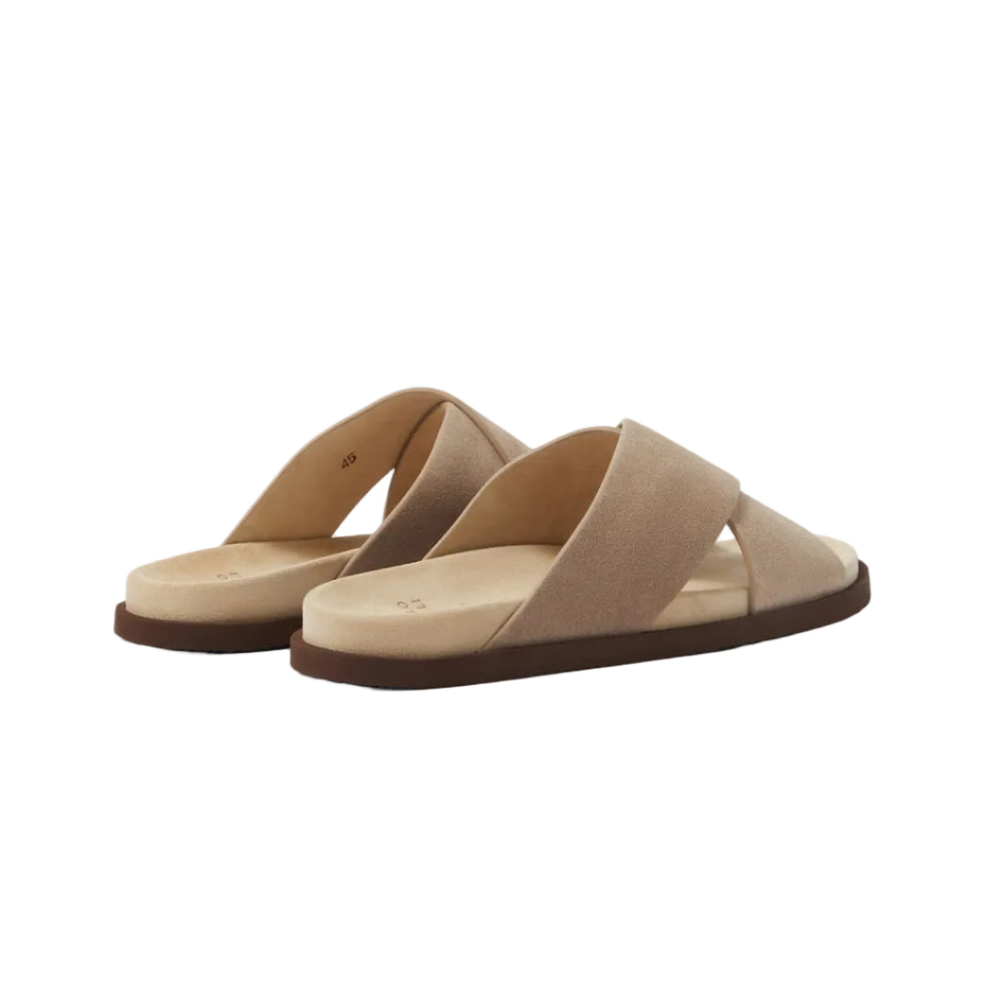 Brunello Cucinelli Biege Suede Crossover Sandals