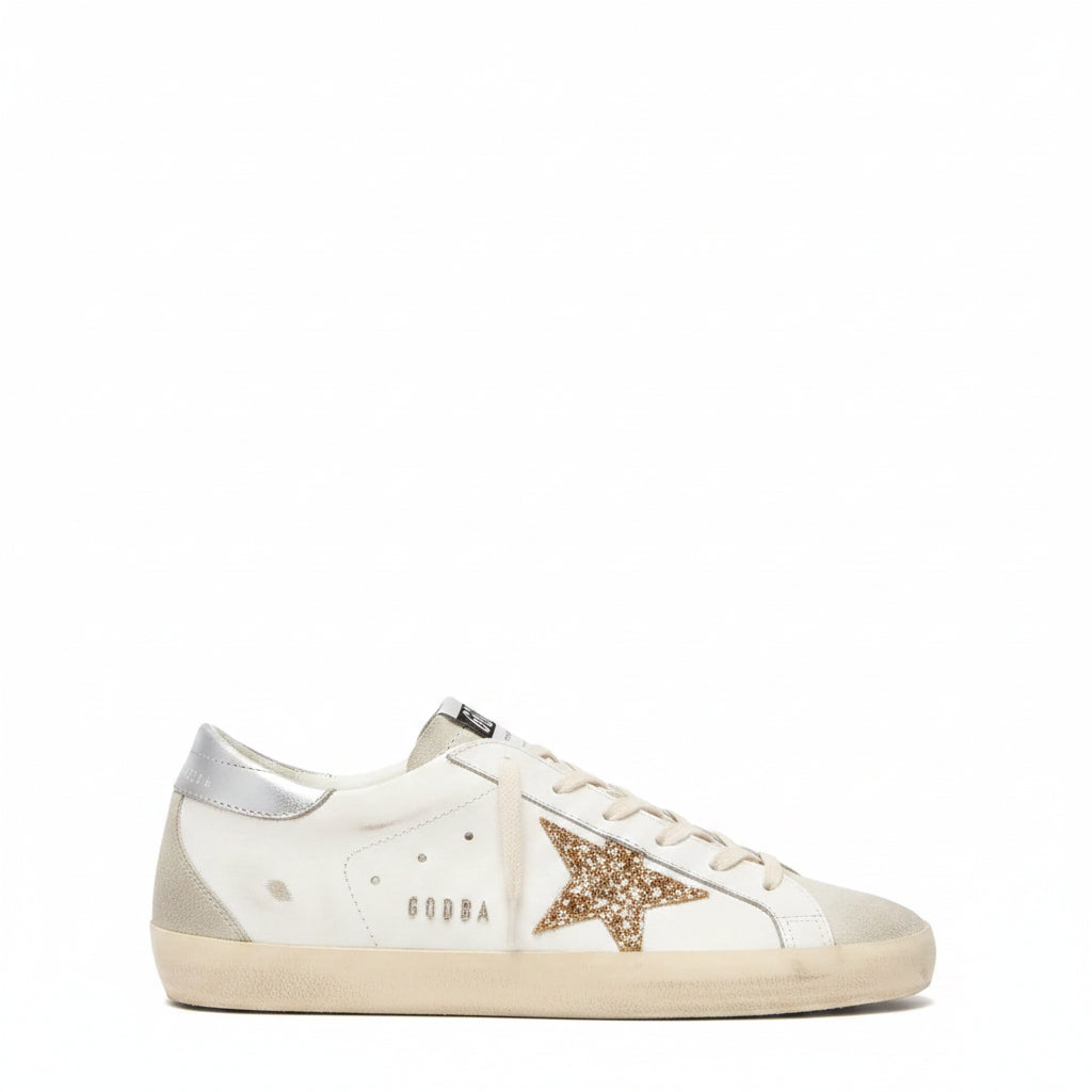 Women's Super-Star with gold glitter star and ice-gray suede inserts